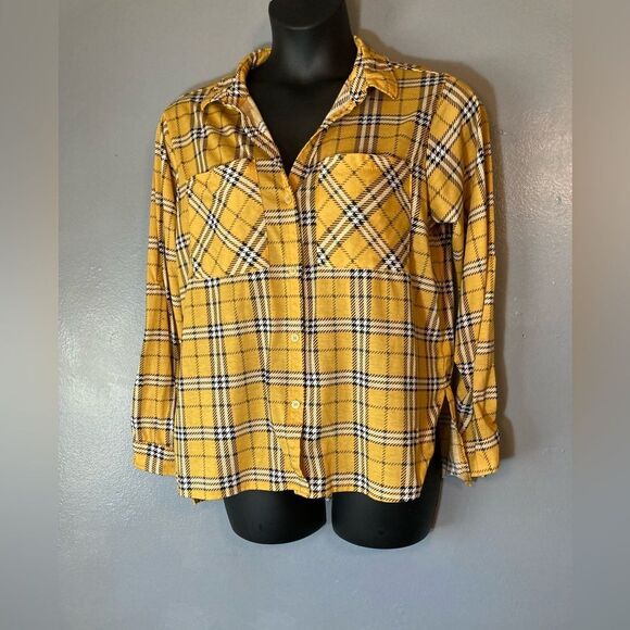 Eye Candy yellow plaid button up blouse - Picture 1 of 5